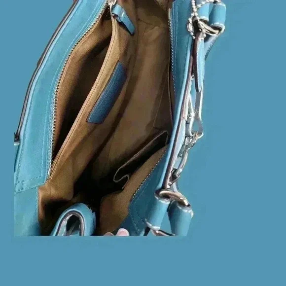 COACH Hamptons Teal Leather Belted Satchel Y2K - Picture 5 of 11